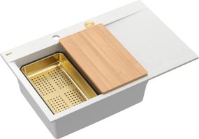 Statie de lucru incastrata Quadron Josh 111 finisaj alb mat - auriu 78x50 cm
