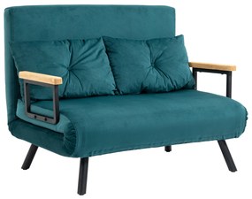 HOMCOM Canapea Dubla Extensibila 3 in 1 Catifea cu Spatar Reglabil pe 5 Niveluri si Perne Capitonate, Verde marin | Aosom Romania