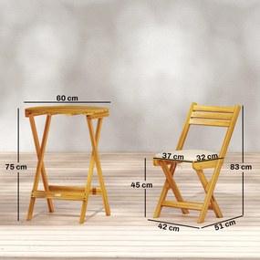 Outsunny Set mobilier balcon 3 piese lemn FSC pliabil set mobilier grădină cu masă rotundă 2 scaune perne șezut respirabile șezut lamelar | Aosom Romania