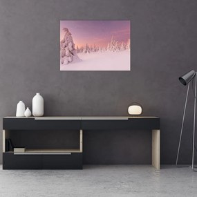 Tablou pe sticlă - Copaci sub așternut de zăpadă (70x50 cm)