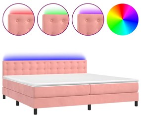 3134668 vidaXL Pat cu arcuri, saltea & LED, roz, 200x200 cm, catifea