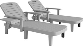 Outsunny Set 2 Șezlonguri cu Spătar Reglabil în 5 Poziții, Măsuță și Brațe Ergonomice, 79x158x88 cm, Gri | Aosom Romania