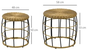 Outsunny Set de 2 mese de cafea gigogne pentru grădină, masă de aplicație rotundă îmbinabilă, rășină imitație ratan kaki închis | Aosom Romania