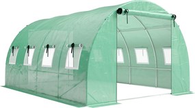Outsunny Seră cca. 4 x 3 x 2 m, seră din folie cu uși rulante, 2 uși cu fermoar &amp; 8 ferestre cu plasă, tije de susținere, Verde | Aosom Romania