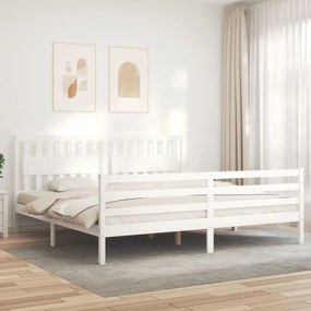 3194332 vidaXL Cadru pat cu tăblie 200x200 cm, alb, lemn masiv