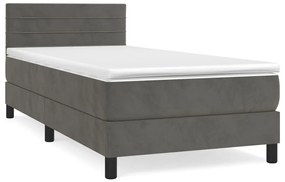 3141342 vidaXL Pat box spring cu saltea, gri închis, 90x200 cm, catifea