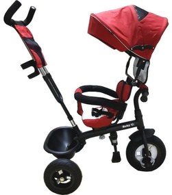 Tricicleta cu copertina Baby Care™ My first Trike, pedale si maner parinti, scaun reversibil cu invartire 360 grade, cadru metalic, Rosu Bordeaux