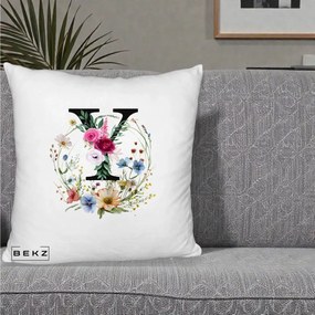 Cadou Personalizat - Perna Personalizata Monograma Florala Litera Y cu Coroana, 40x40 cm, Alb Pufos, Husa Detasabila, Perna Inclusa, BEKZ®
