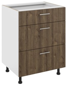 Corp Baza Karo, 3 Sertare, Stejar Bronz/Alb, 60 x 50 x 80 cm