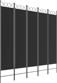 vidaXL Paravan de cameră cu 5 panouri, negru, 200x200 cm, textil