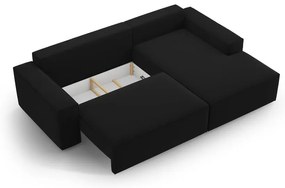 Colțar negru extensibil/cu spațiu de depozitare cu tapițerie din catifea (cu colț pe partea dreaptă/cu șezlong) Jodie – Micadoni