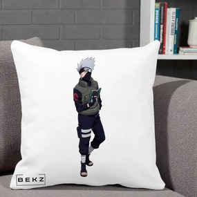 Perna Personalizata Naruto Kakashi Hatake Portret Complet, 40x40 cm, Alba Mata, Husa Detasabila, Perna Inclusa, BEKZ®