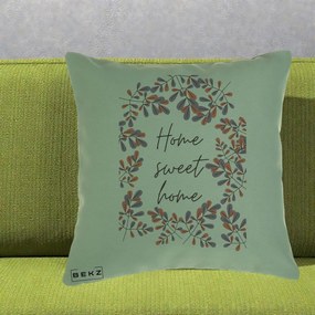 Perna Decorativa Home Sweet Home Frunze Colorate, 40x40 cm, Verde, Husa Detasabila, Perna Inclusa, BEKZ®