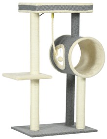 PawHut Copac zgâriat Katzenbaum, 1 cuib pentru pisici, 2 zone de odihnă, 60 cm x 40 cm x 104 cm, Gri + Natural | Aosom Romania