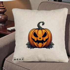 Perna Decorativa Halloween Jack-o'-Lantern Infricosator, 40x40 cm, Bej Canapea, Husa Detasabila, Perna Inclusa, BEKZ®