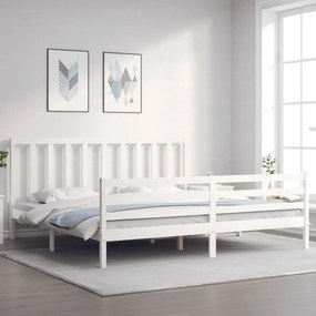 3193812 vidaXL Cadru pat cu tăblie 200x200 cm, alb, lemn masiv