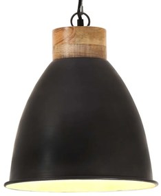 Lampa suspendata industriala negru, 35 cm, lemn masivfier, E27 1, Negru, 35 cm