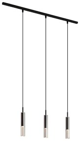 Sistem de iluminat pe șină modern negru cu 3 lămpi suspendate negre cu sticlă fumurie monofazat - Slimline Loyce