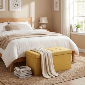 HOMCOM Puf depozitare, Bancă pliabilă de depozitare 84 L 76x38x38 cm Tapițerie din in sintetic Galben | Aosom Romania