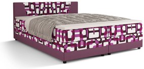 Pat matrimonial Boxspring 140 cm Linda Comfort (Motiv + violet) (cu saltea și sp. depozitare). 1056049
