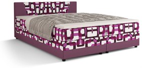 Pat matrimonial Boxspring 140 cm Linda (motiv + violet) (cu saltea și sp. depozitare). 1046623