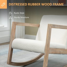 HOMCOM Scaun Balansoar Minimalist cu Pernuțe pentru Scaun și Spătar, Scaun pentru Sufragerie din Lemn de Caucciuc, Pluș și Spumă, 60x81x71 cm, Crem | Aosom Romania