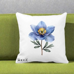 Perna Decorativa Anemona Albastra Botanica, 40x40 cm, Alba Mata, Husa Detasabila, Perna Inclusa, BEKZ®