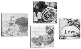 Set tablouri natura moartă în alb-negru cu inscripție Love
