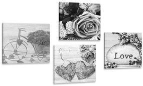 Set tablouri natura moartă în alb-negru cu inscripție Love