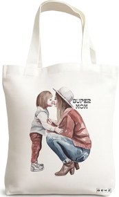 Sacosa de Panza pentru Cumparaturi, Geanta Tote, model Super mom 3, 38x34.5 cm, Alba, BEKZ®