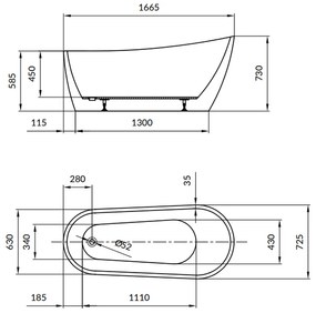 Cada baie freestanding Cersanit Zen, 167 x 72 cm, ovala, alb lucios 1670x720 mm