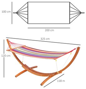 Outsunny Hamac in Tesatura in Dungi Colorat cu Suport in Lemn, 3.15x1x1.1m | Aosom Romania
