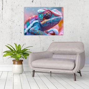 Tablou pe sticlă - Cameleon colorat (70x50 cm)
