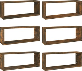 vidaXL Rafturi de perete cub, 6 buc., stejar fumuriu 60x15x23 cm, lemn