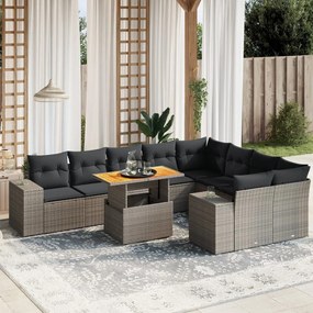 3272796 vidaXL Set mobilier de grădină cu perne, 10 piese, gri, poliratan