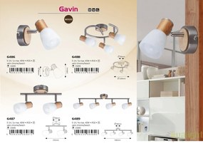 Lustra, Plafoniera cu 3 spoturi, finisaj crom/fag, diametru 25,5cm, Gavin 6488 RX