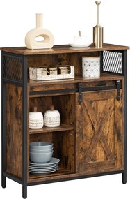 Bufet cu usa glisanta, Vasagle, 70x30x80 cm, PAL/otel, maro rustic