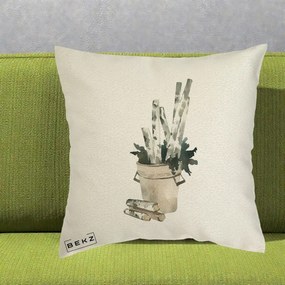 Perna Decorativa Butuci de Mesteacan Watercolor, 40x40 cm, Ecru, Husa Detasabila, Perna Inclusa, BEKZ®