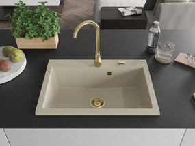 Mexen Elix chiuvetă de bucătărie din granit, 1 compartiment, 700 x 500 mm, bej, sifon auriu - 6526701005-69-G