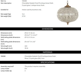 Candelabru LUX fabricat manual, diam.52cm, finisaj brass, Kasbah Oval Medium 106268 HZ