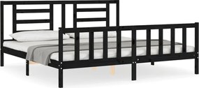 vidaXL Cadru pat cu tăblie 200x200 cm, negru, lemn masiv