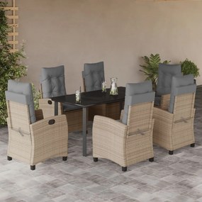 vidaXL Set mobilier pentru grădină, 7 piese, cu perne, bej, poliratan