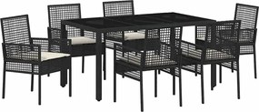 vidaXL Set de masă pentru grădină 7 pcs Negru poliratan