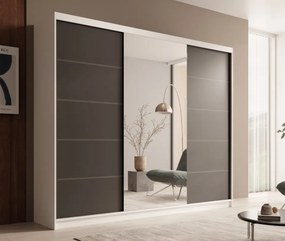 Dulap cu usi glisante si oglinda, 250x58x215 cm, Etna 250, ADRK Furniture (Culoare: Alb / Alb)