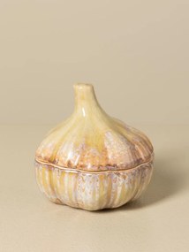 Recipient din ceramică artizanală natur cu capac, formă de usturoi, 10,5 × 10 cm, „Garlic"
