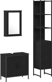 vidaXL Set de mobilier pentru baie cu raft 3 pcs Negru Lemn compozit