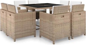 vidaXL Set mobilier de exterior cu perne, 9 piese, bej, poliratan