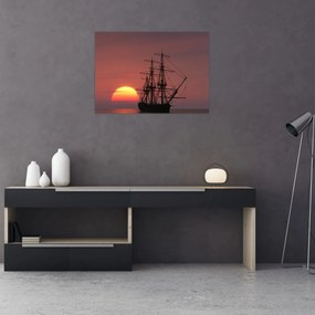 Tablou pe sticlă - Navă medievală (70x50 cm)