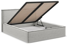 Pat matrimonial gri deschis tapițat cu spațiu de depozitare cu somieră 160x200 cm Anani – Makamii