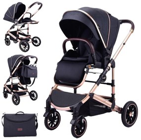 Carucior 3 in 1 reversibil, compact și pliabil, cu geanta inclusa, 0-36 luni - CPC-64-negru